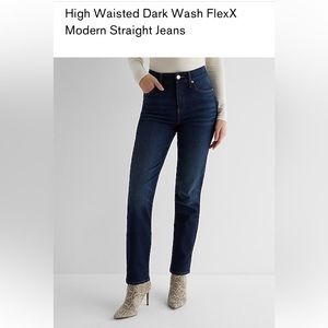 Express High Waisted Dark Wash FlexX Modern Straight Jeans